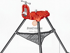 Вид сбоку складного верстака треноги с откидными трубными тисками Ridgid Tristand 40-A